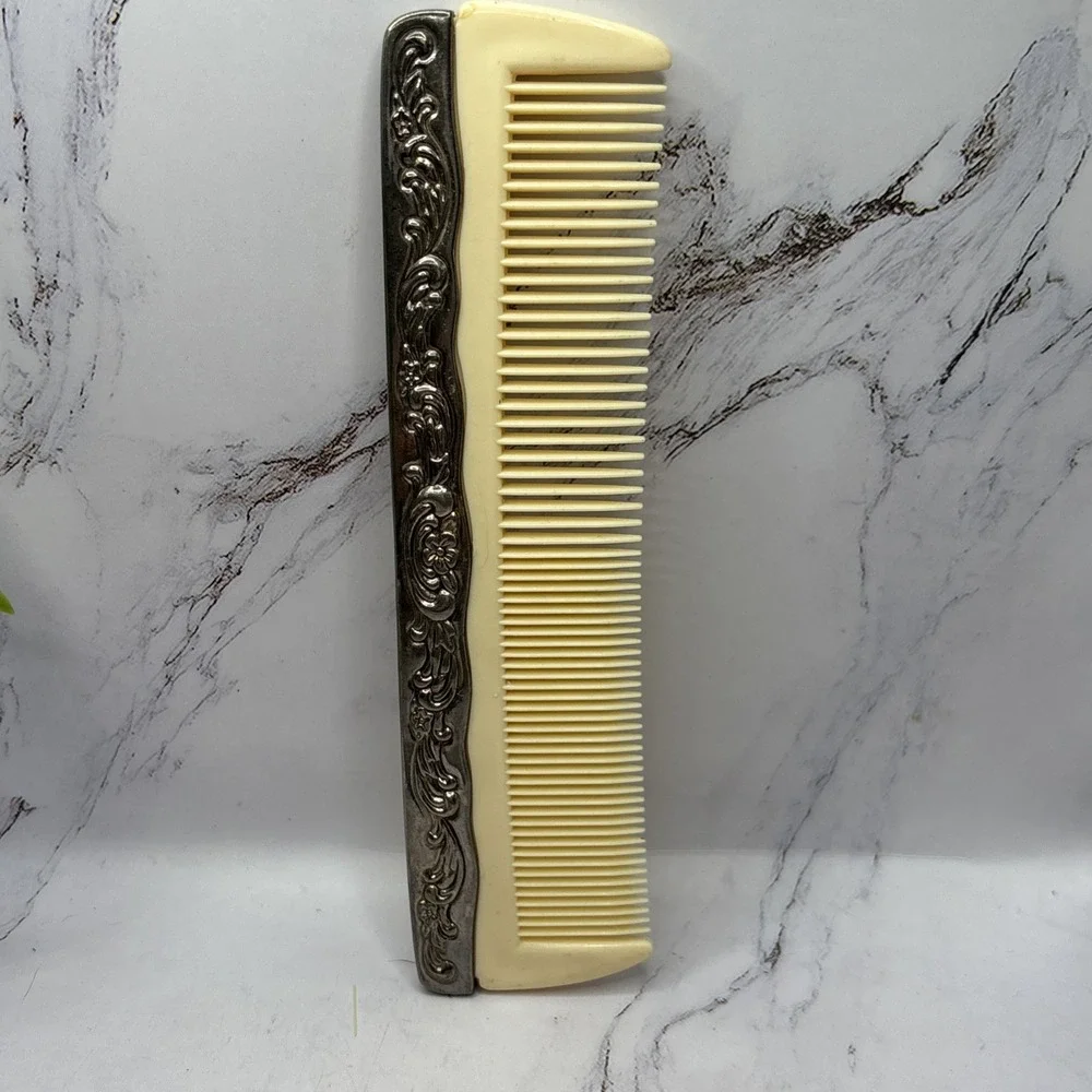 Vintage Ornate Silver Plate Hair Brush & Comb Set Vanity Dresser Collectible